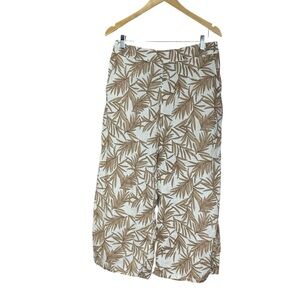 Nicole Miller Tropical Leaf Print 100% Linen Wide Leg Cropped Pants